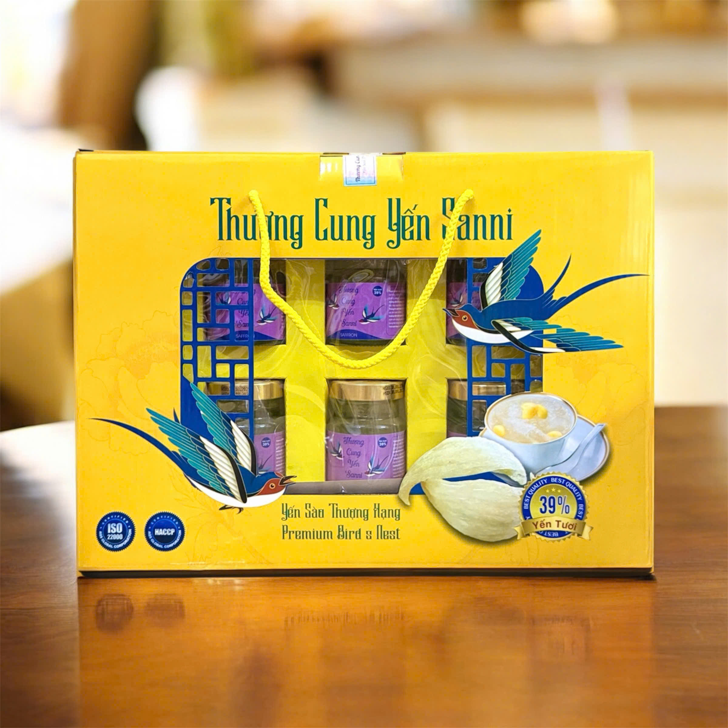 Hộp quà lớn 6 hũ yến Thượng Cung Yến Sanni 70ml Saffron